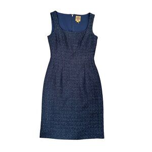 Tory Burch Emma navy blue metallic tweed shift dress Size 2